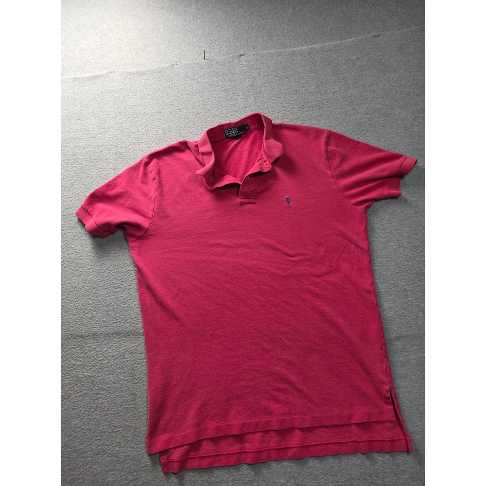Polo Ralph Lauren Mens Large Pink Short Sleeve Pique Cotton Polo Shirt Blue Pony